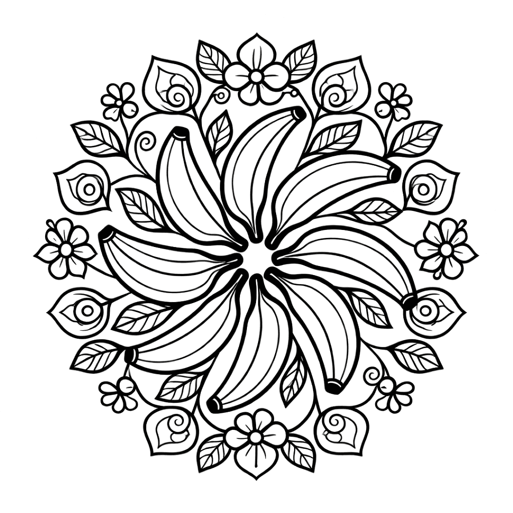 Coloriage Mandala: Bananes délicieuses Mandalas