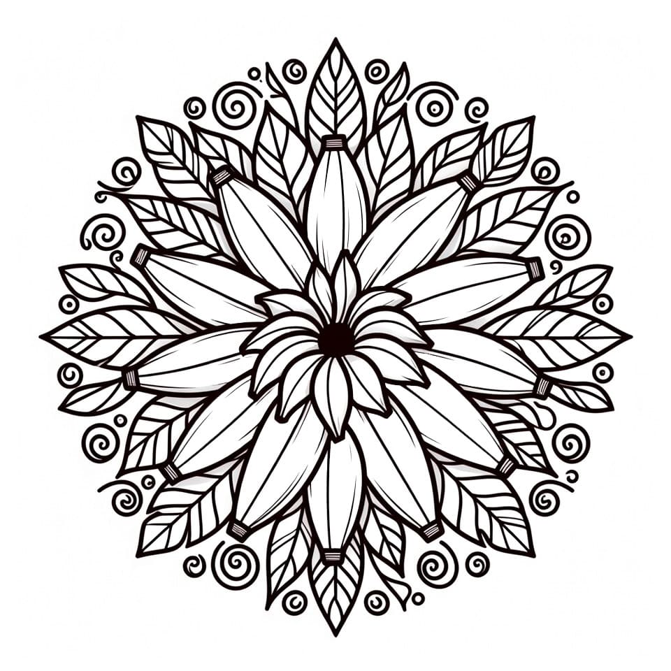 Coloriage Mandala: Bananes et feuilles Mandalas