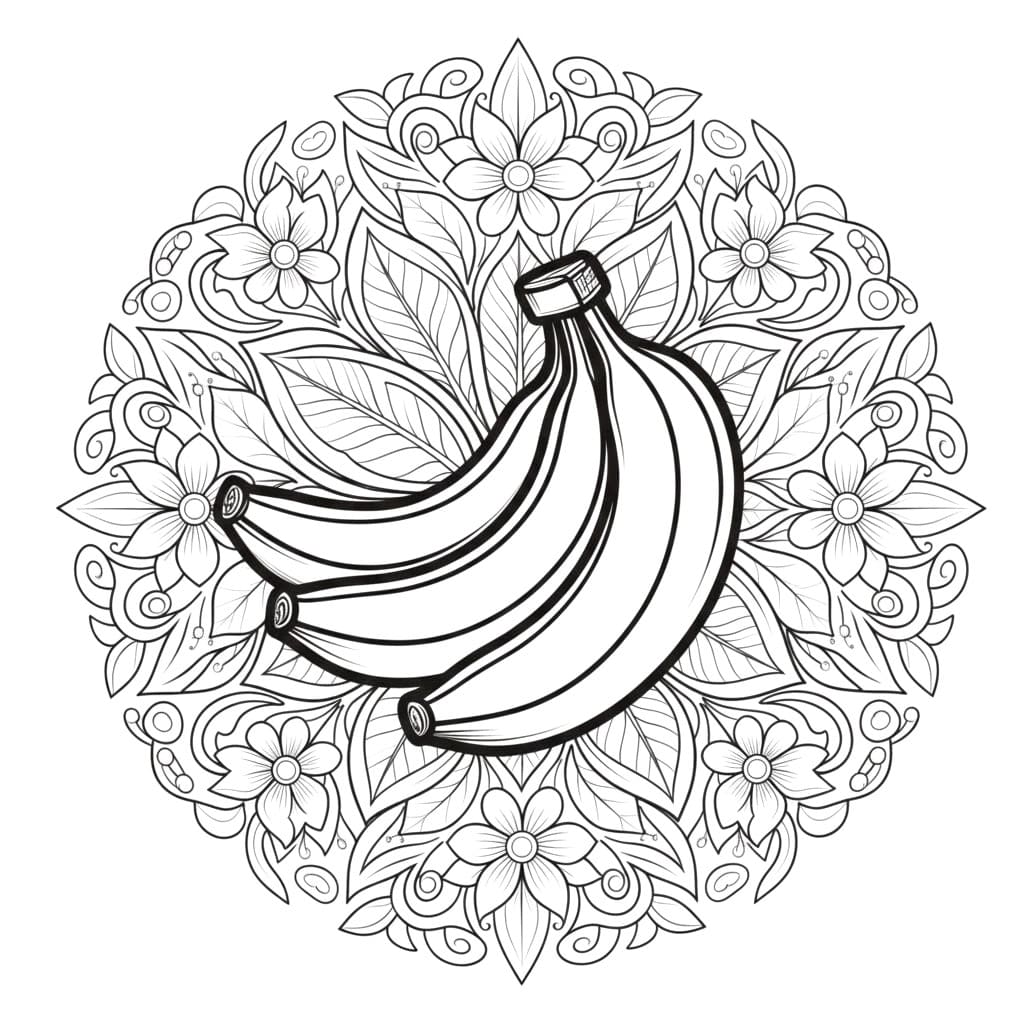 Coloriage Mandala: Bananes et fleurs Mandalas