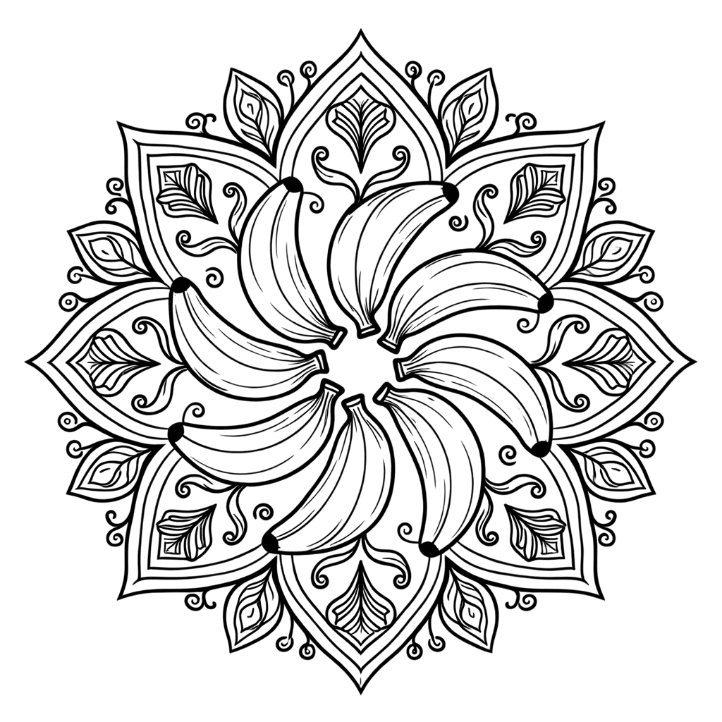Coloriage Mandala: Bananes pour adultes Mandalas