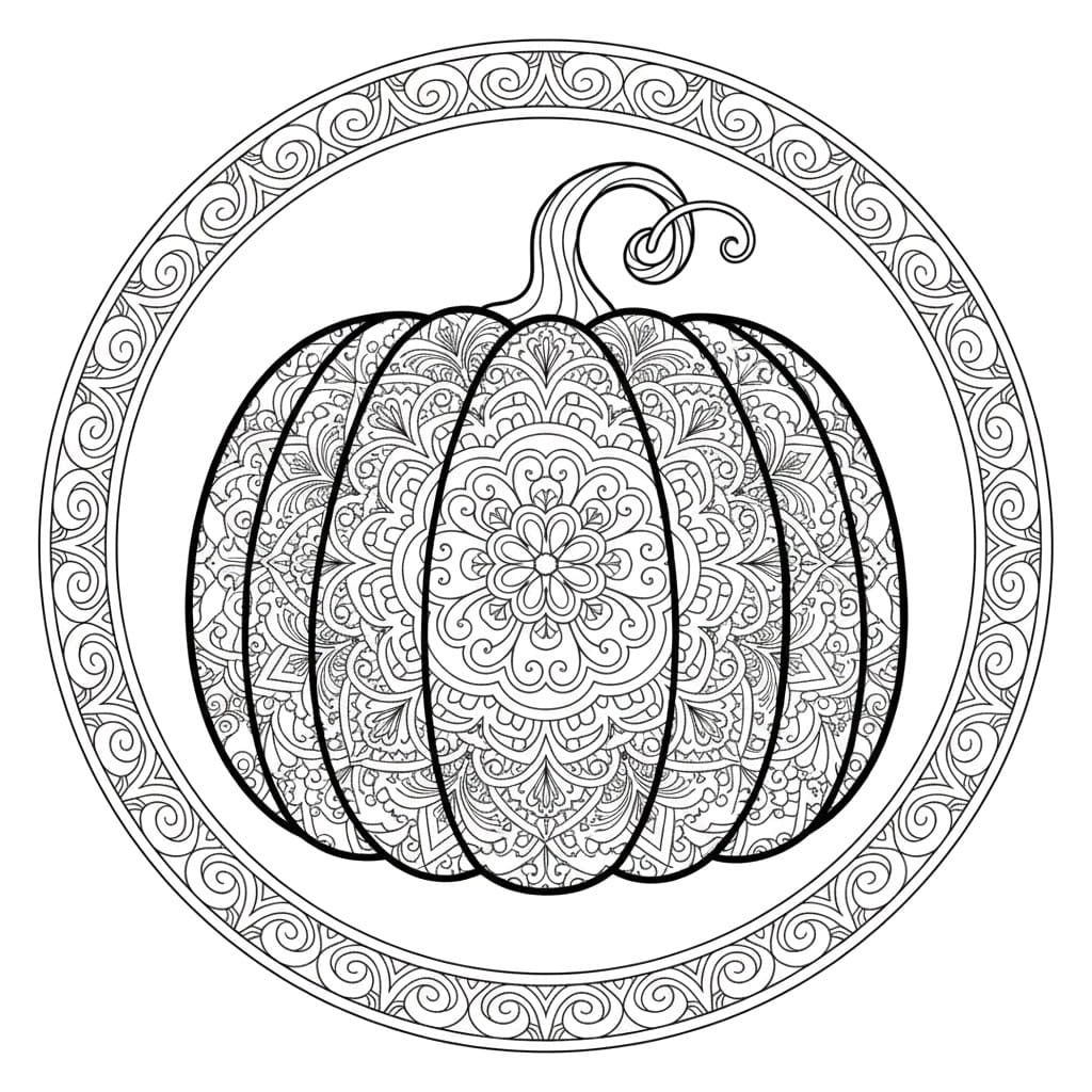 Coloriage Mandala: Citrouilles à motif symétrique Mandalas
