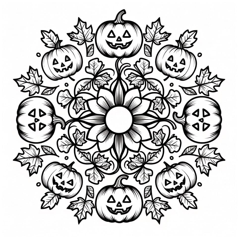 Coloriage Mandala: Citrouilles d'Halloween joyeuses Mandalas