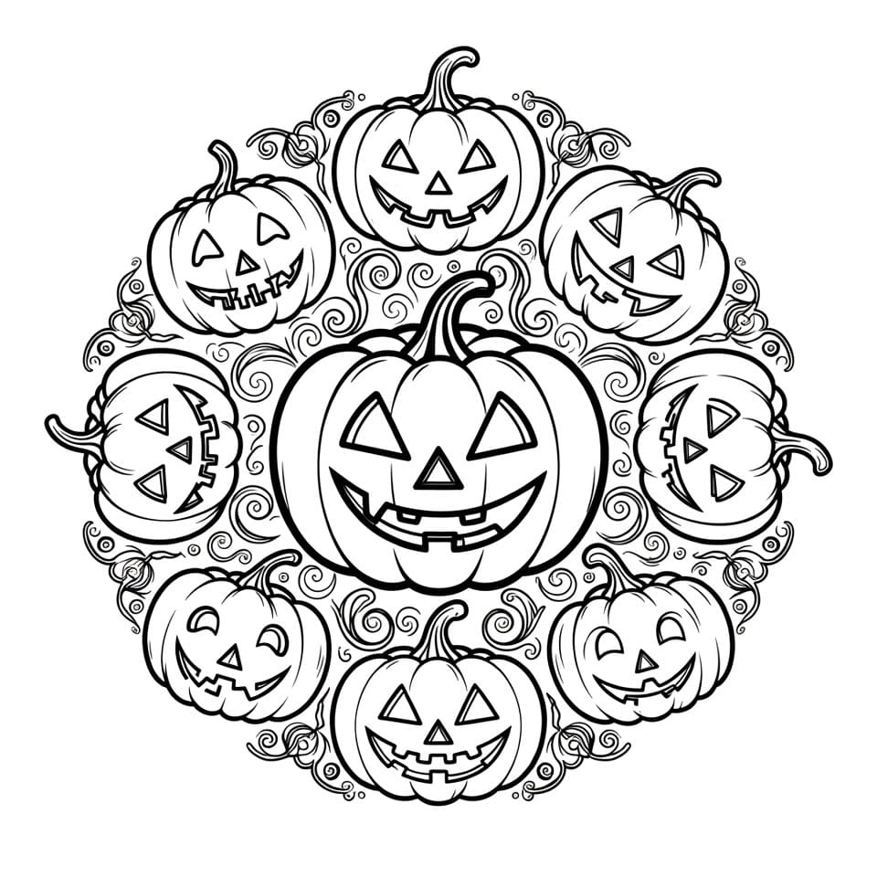 Coloriage Mandala: Citrouilles d'Halloween Mandalas