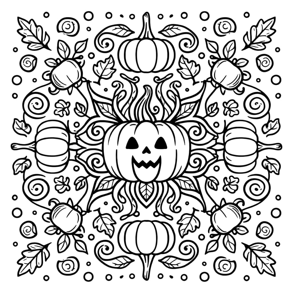 Coloriage Mandala: Citrouilles drôles Mandalas