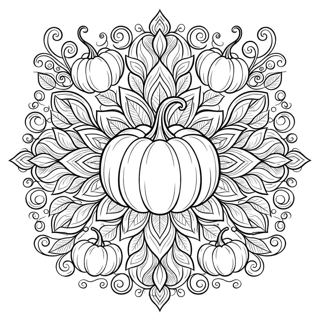Coloriage Mandala: Citrouilles et feuilles Mandalas