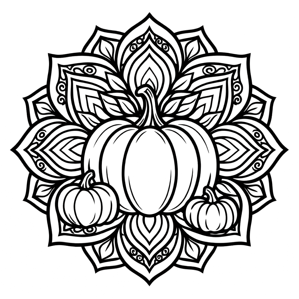 Coloriage Mandala: Citrouilles et motifs floraux Mandalas