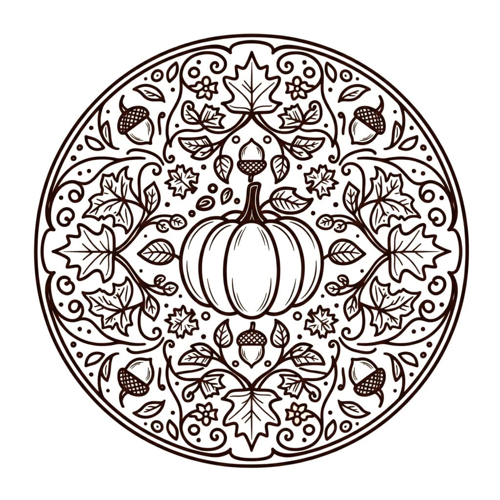 Coloriage Mandala: Citrouilles et objets d'automne Mandalas