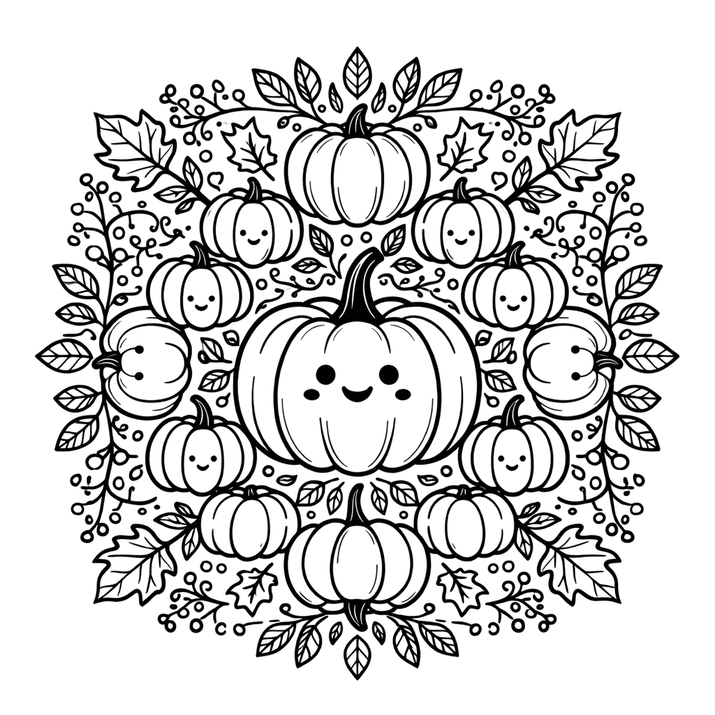 Coloriage Mandala: Citrouilles joyeuses Mandalas