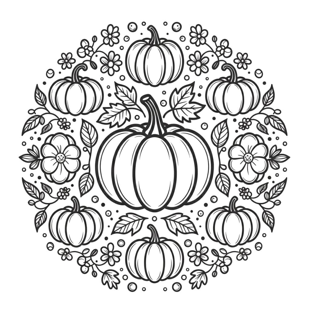 Coloriage Mandala: Citrouilles mignonnes Mandalas