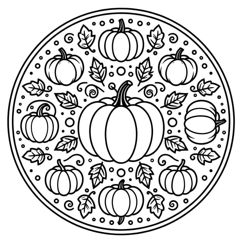 Coloriage Mandala: Citrouilles simples Mandalas