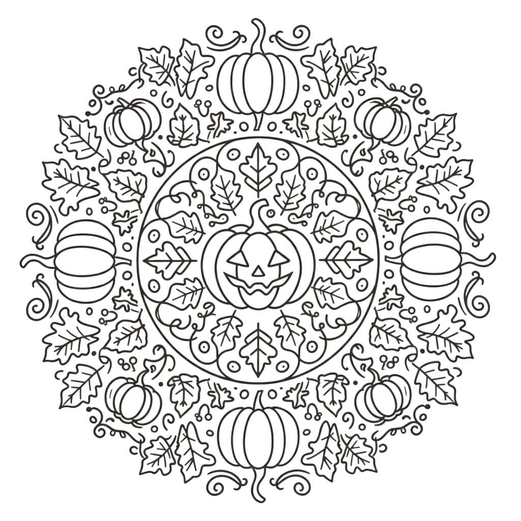 Coloriage Mandala: Citrouilles souriantes Mandalas