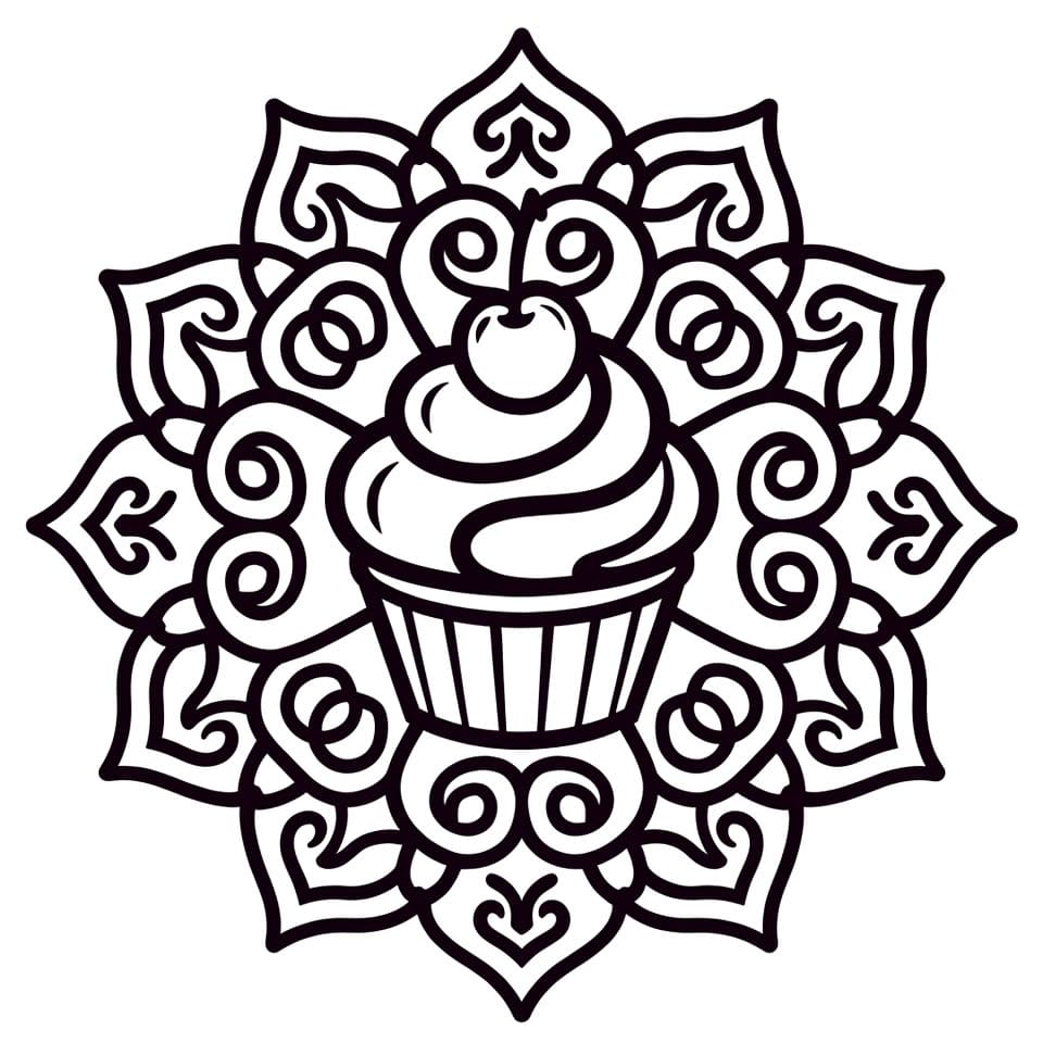 Coloriage Mandala: Cupcake aux cerises Mandalas