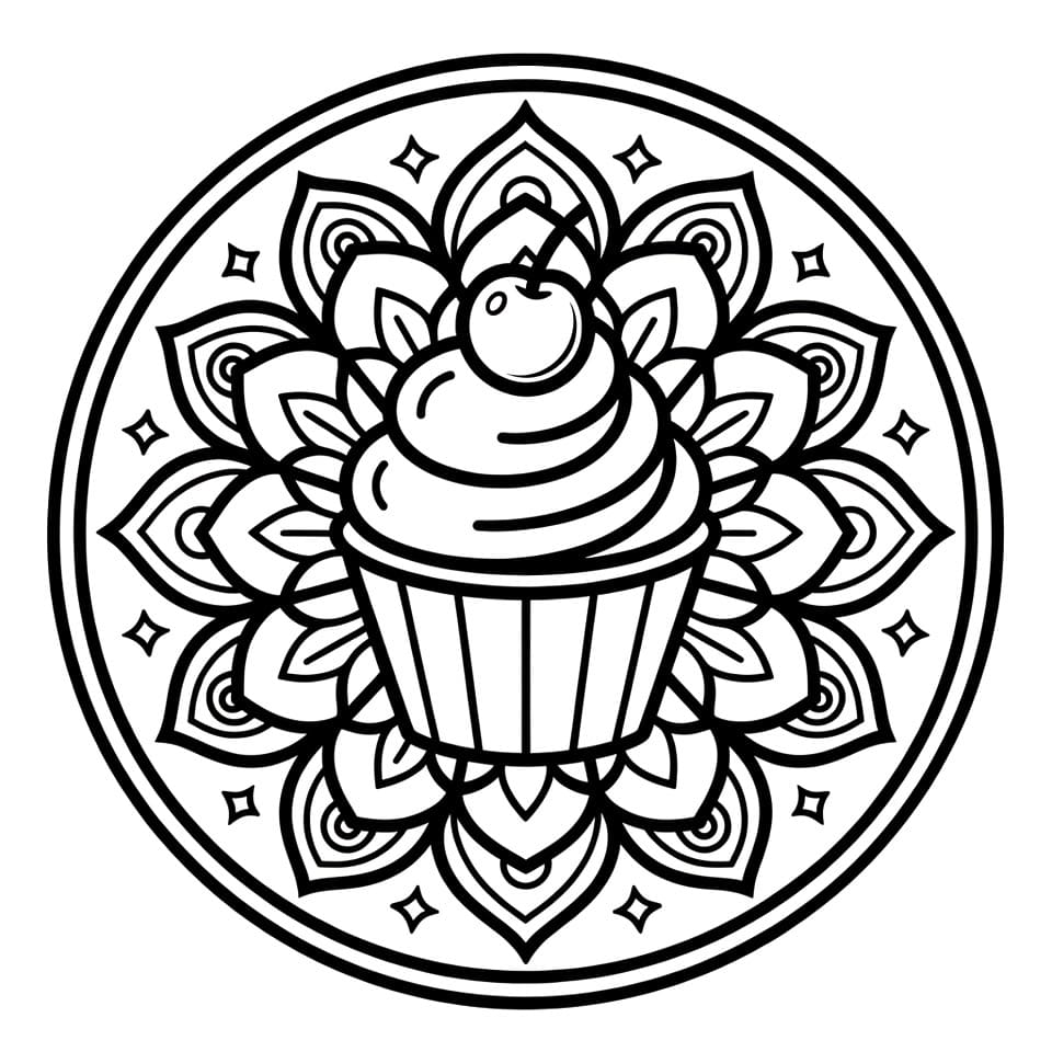 Coloriage Mandala: Cupcake incroyable Mandalas