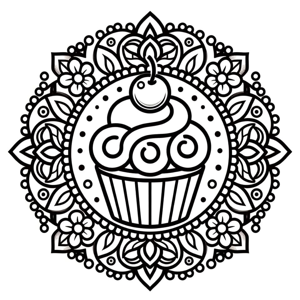 Coloriage Mandala: Cupcake magnifique Mandalas