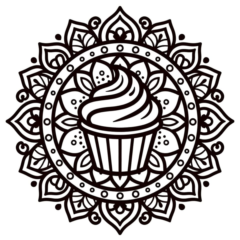 Coloriage Mandala: Cupcake pour adultes Mandalas