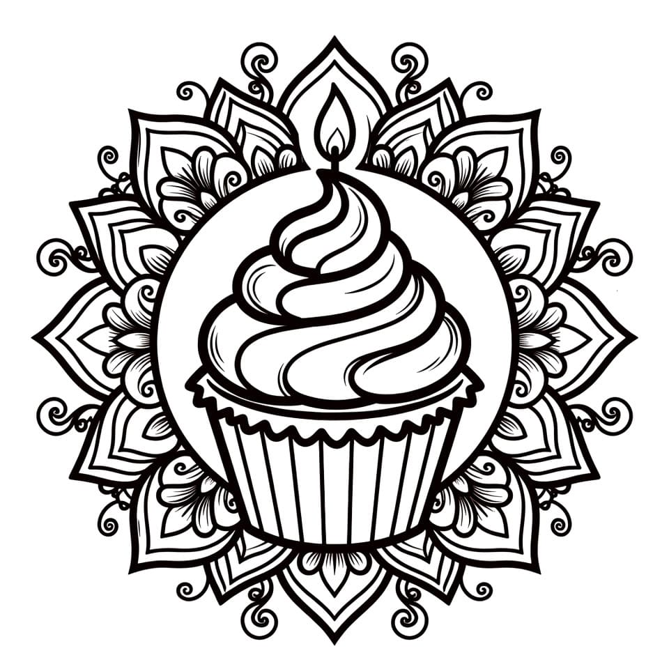 Coloriage Mandala: Cupcake pour anniversaire Mandalas