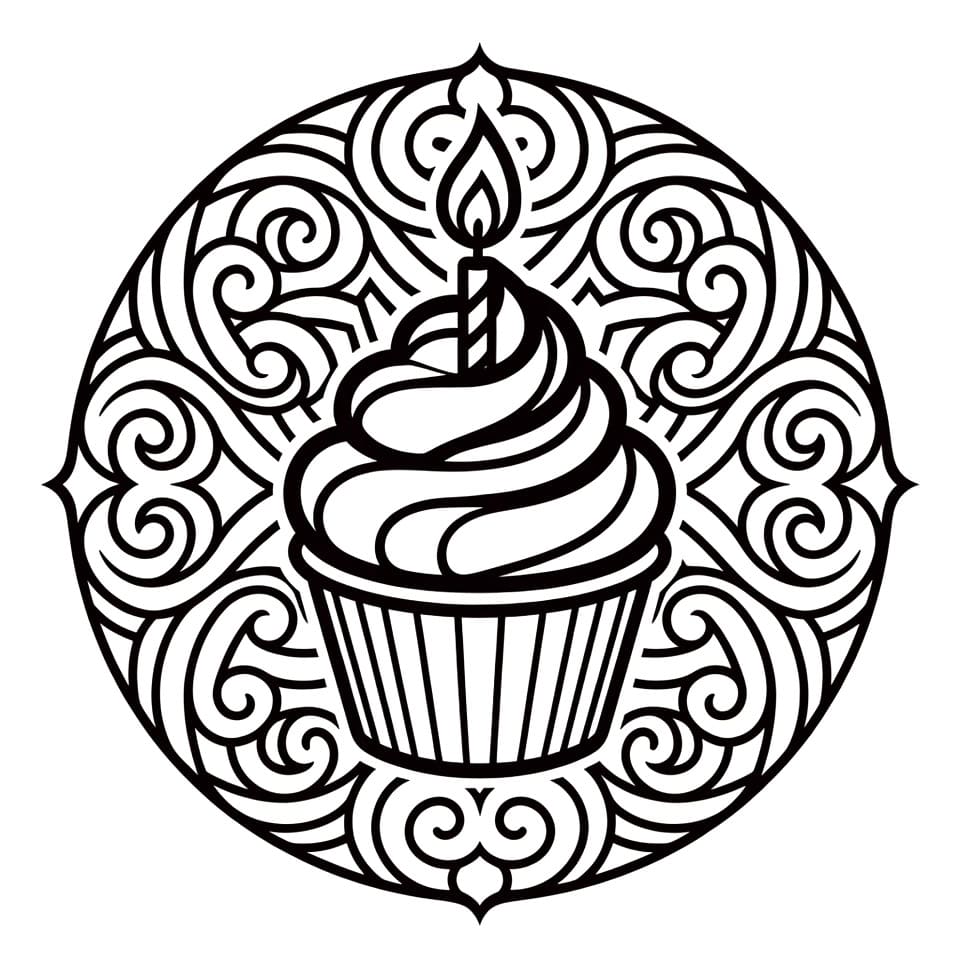 Coloriage Mandala: Cupcakes d'anniversaire Mandalas