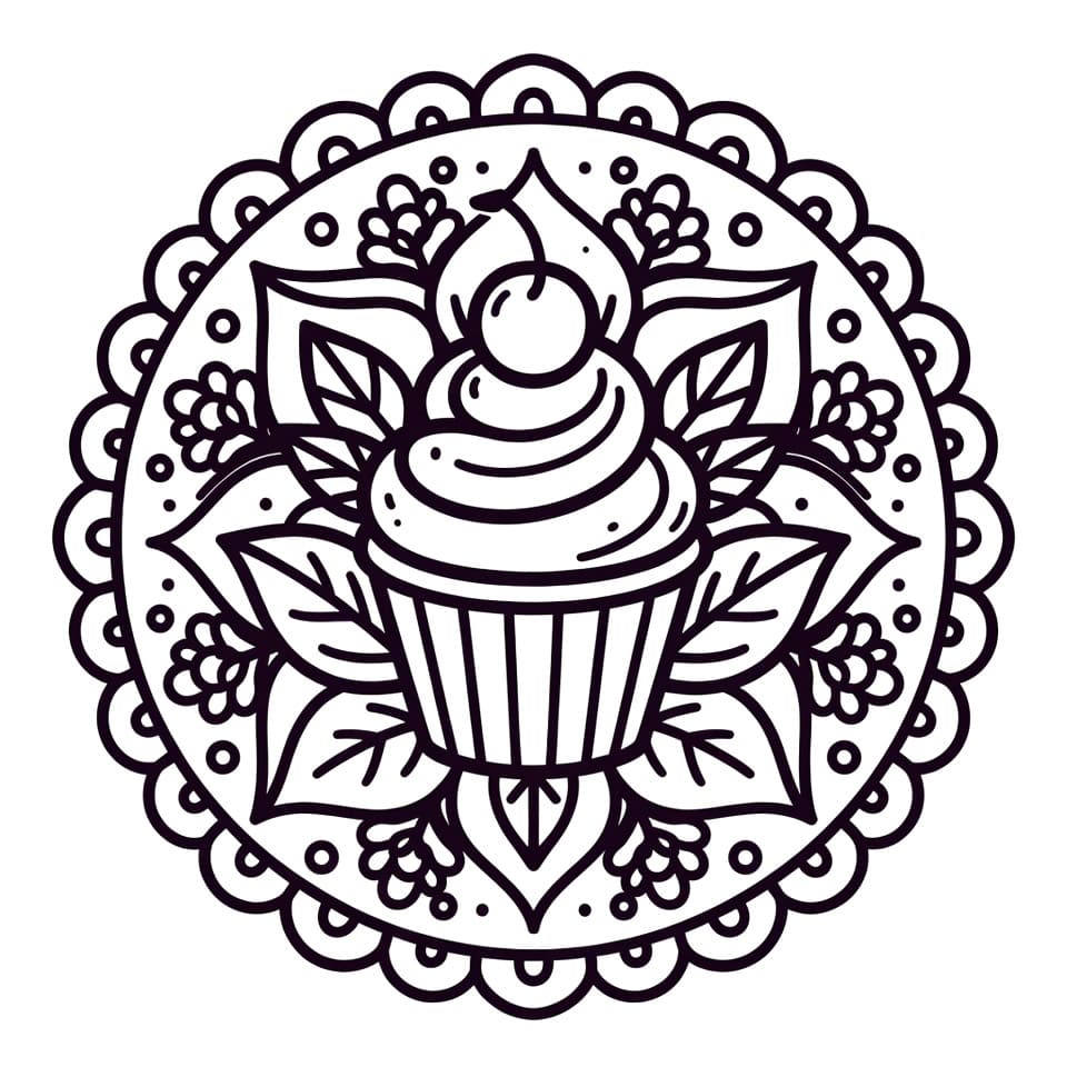 Coloriage Mandala: Cupcakes délicieux Mandalas
