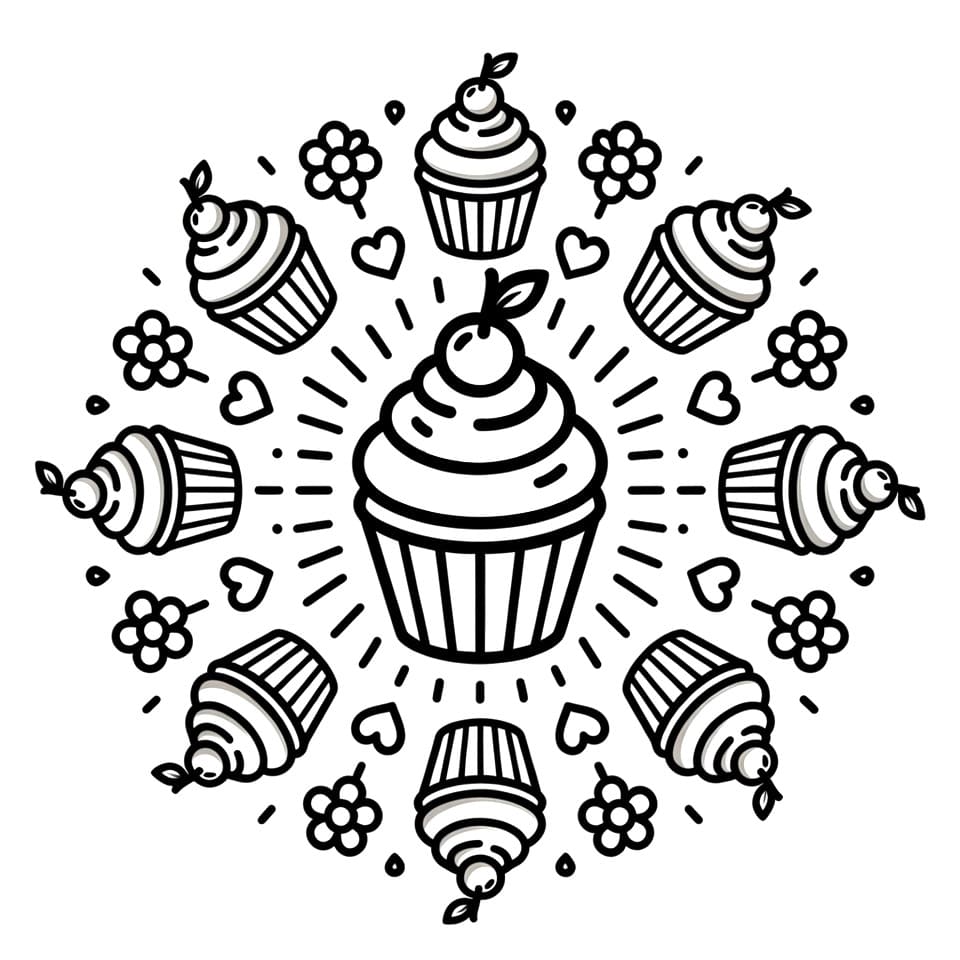 Coloriage Mandala: Cupcakes pour la maternelle Mandalas