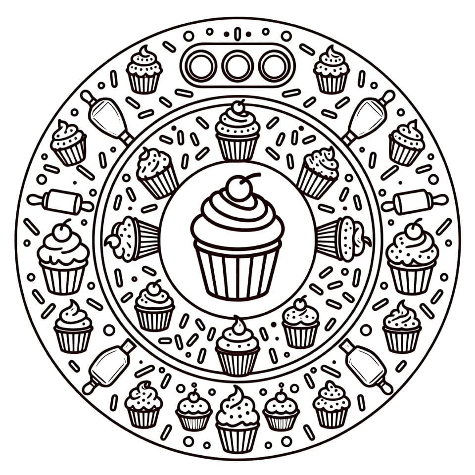 Coloriage Mandala: Cupcakes sucrés Mandalas
