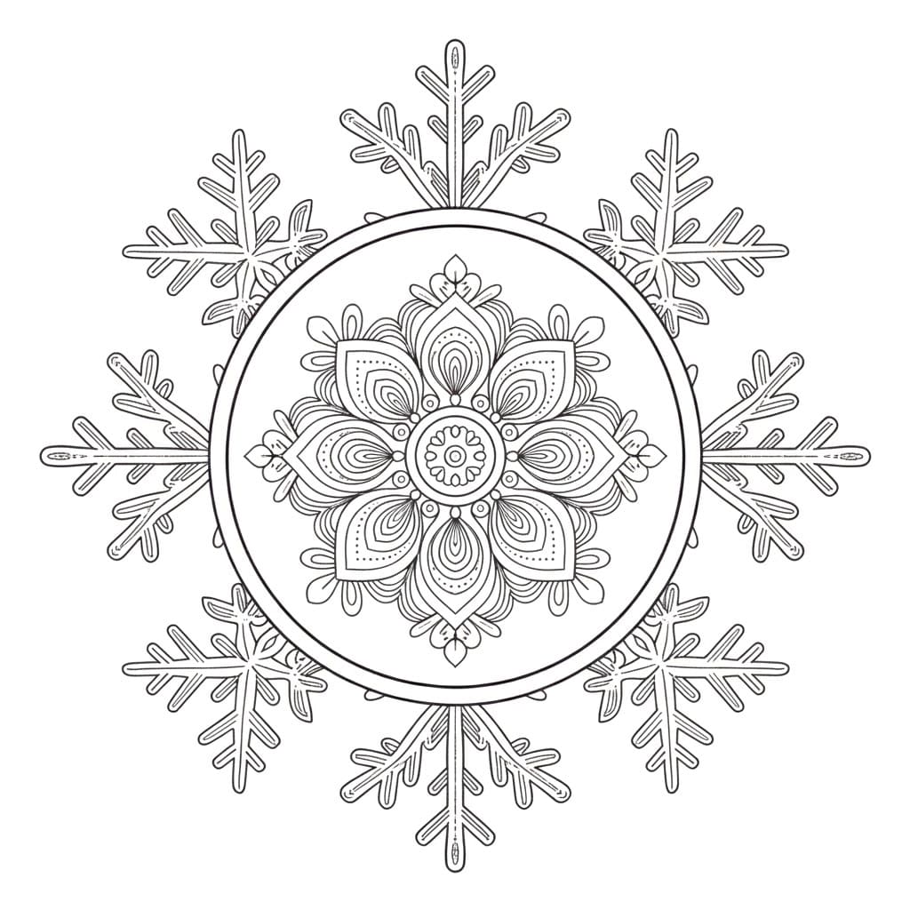 Coloriage Mandala: Flocon de neige à motifs floraux Mandalas