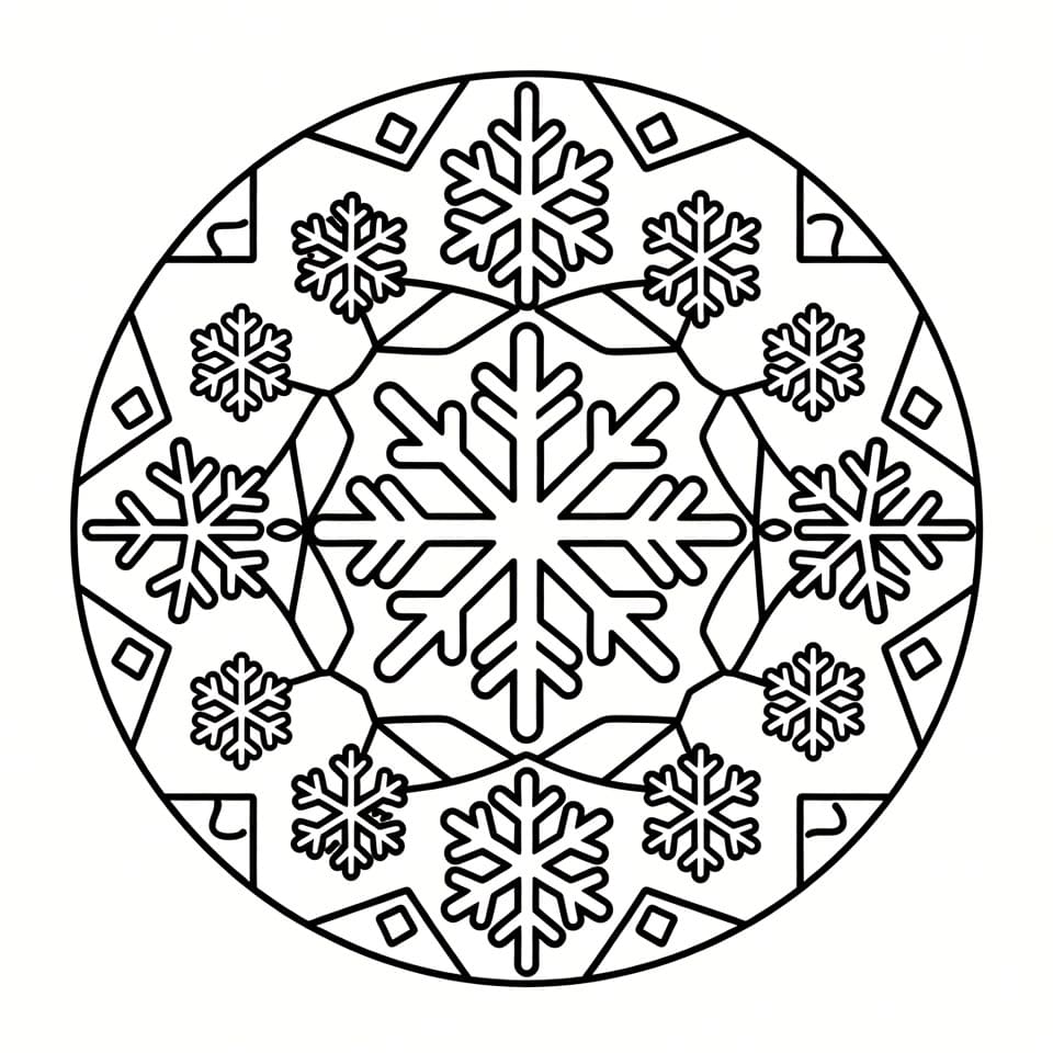 Coloriage Mandala: Flocon de neige gratuit Mandalas