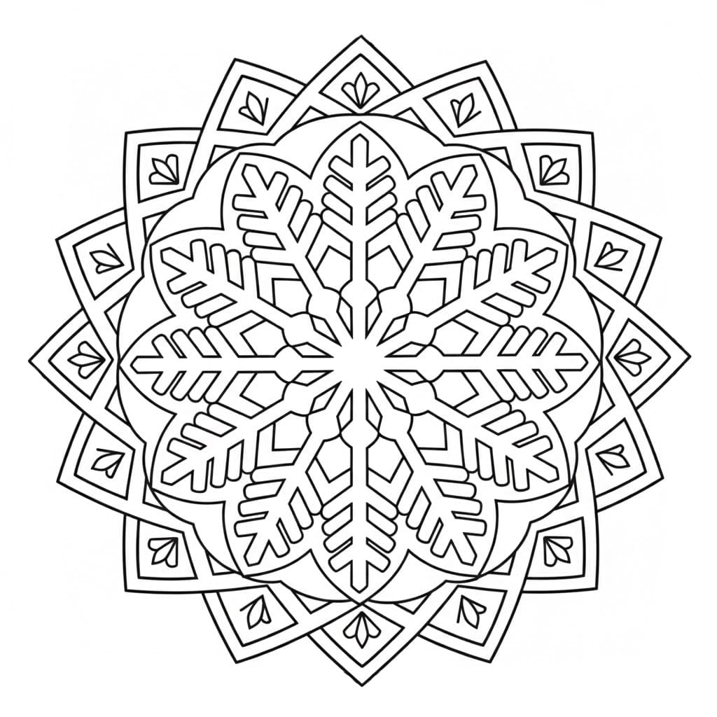 Coloriage Mandala: Flocon de neige superbe Mandalas