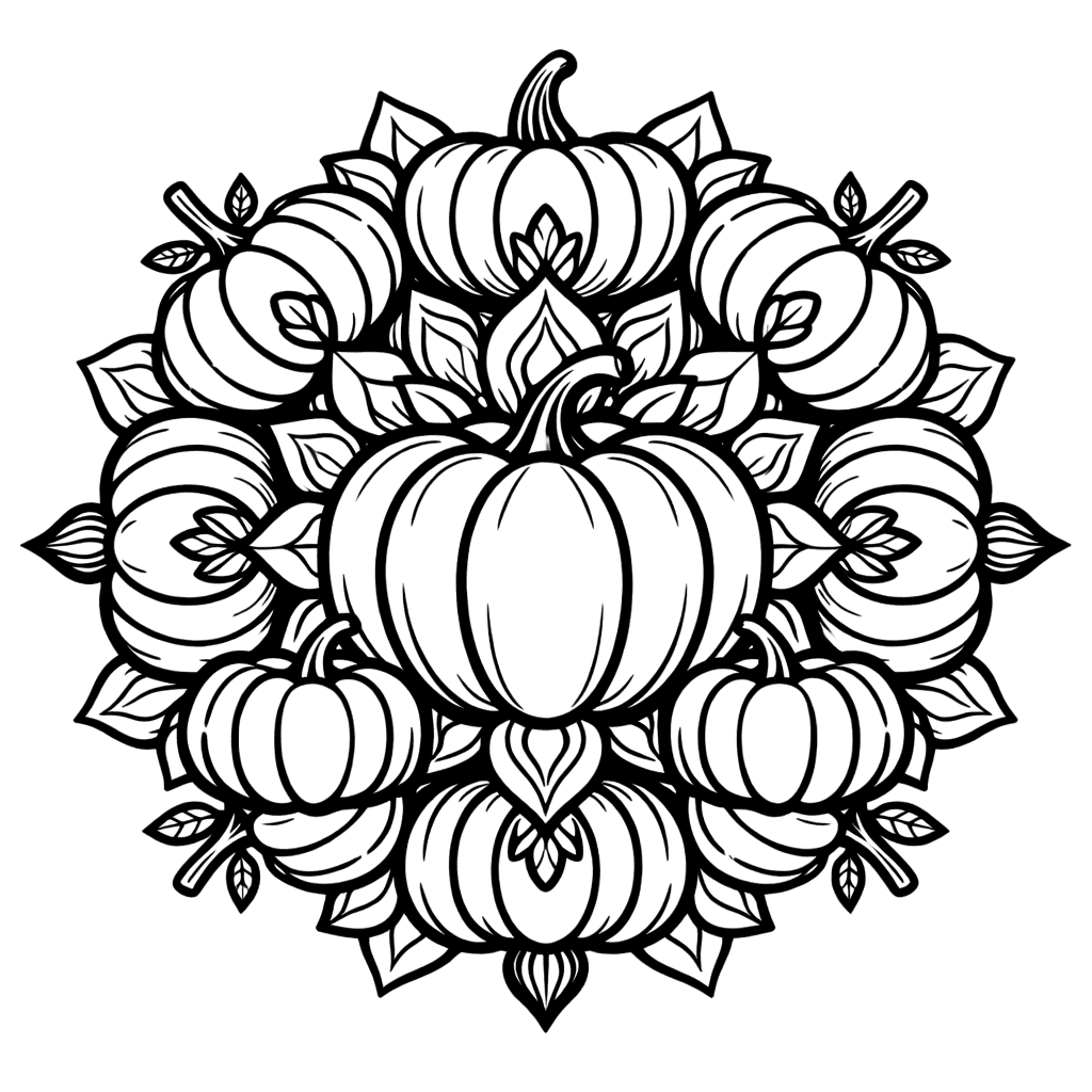 Coloriage Mandala: Grosses citrouilles Mandalas