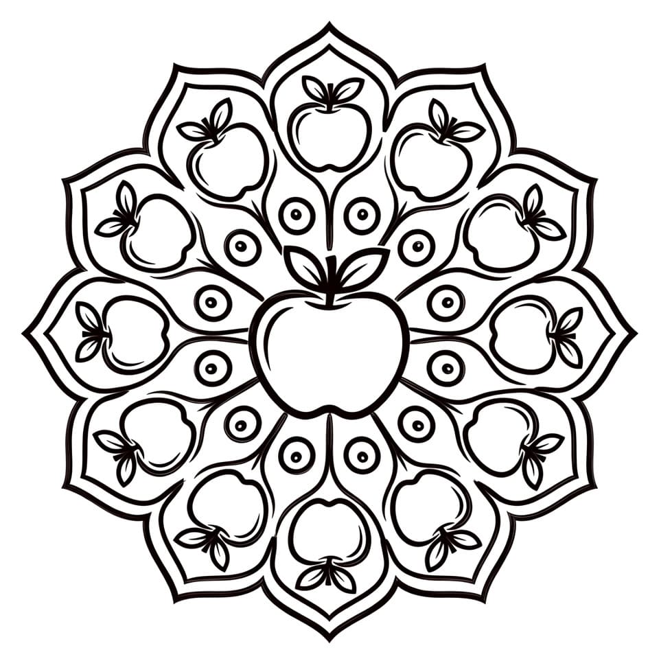 Coloriage Mandala: Pommes adorables Mandalas