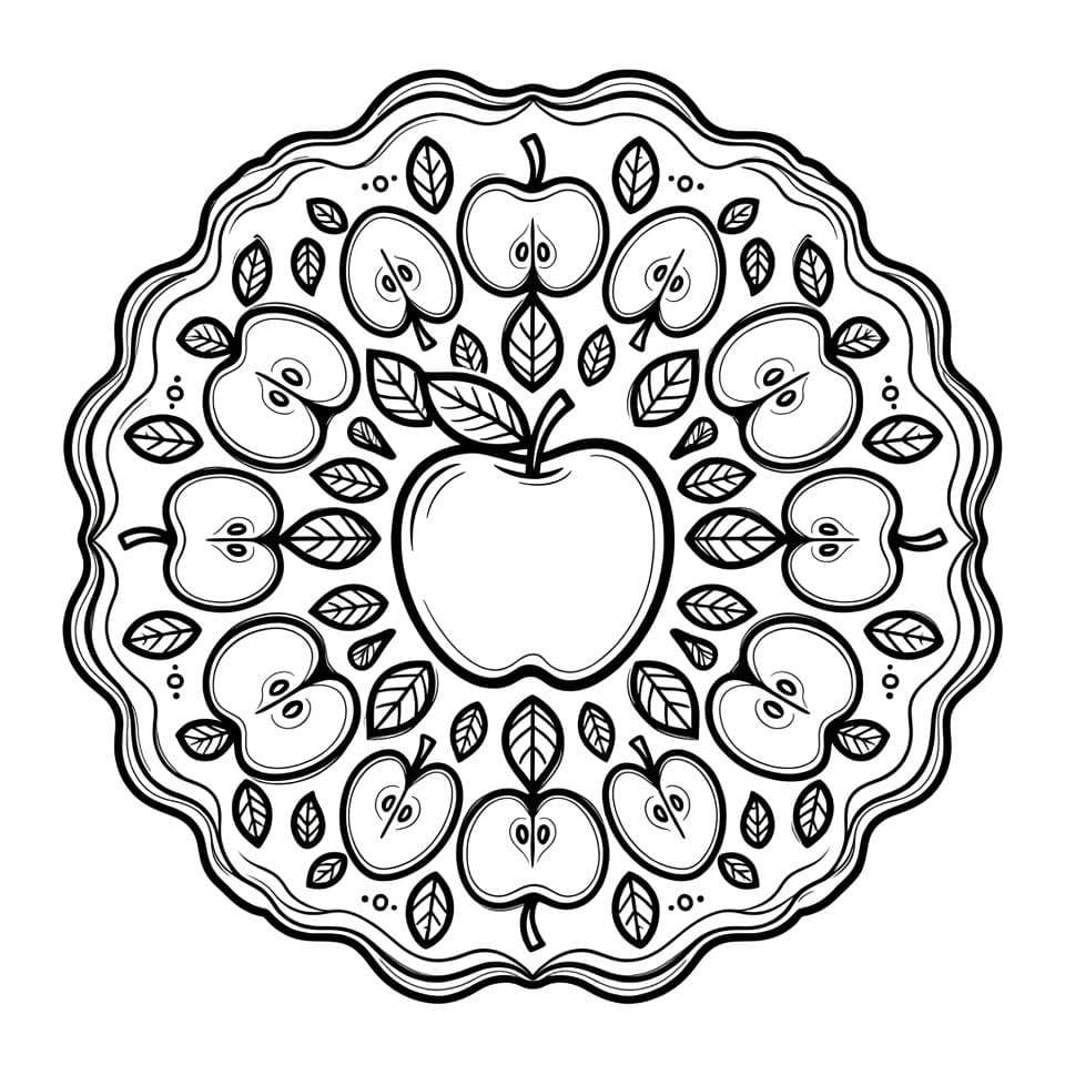Coloriage Mandala: Pommes et feuilles Mandalas