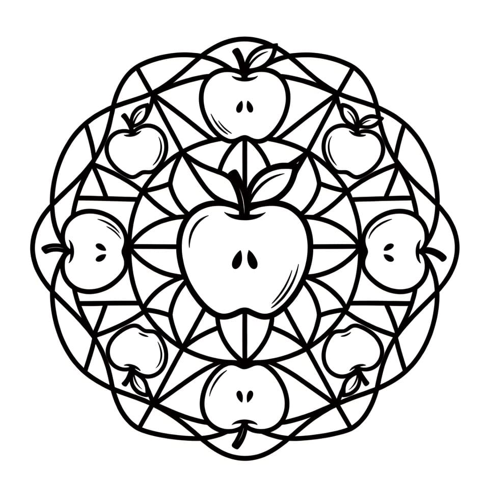 Coloriage Mandala: Pommes et motifs géométriques Mandalas