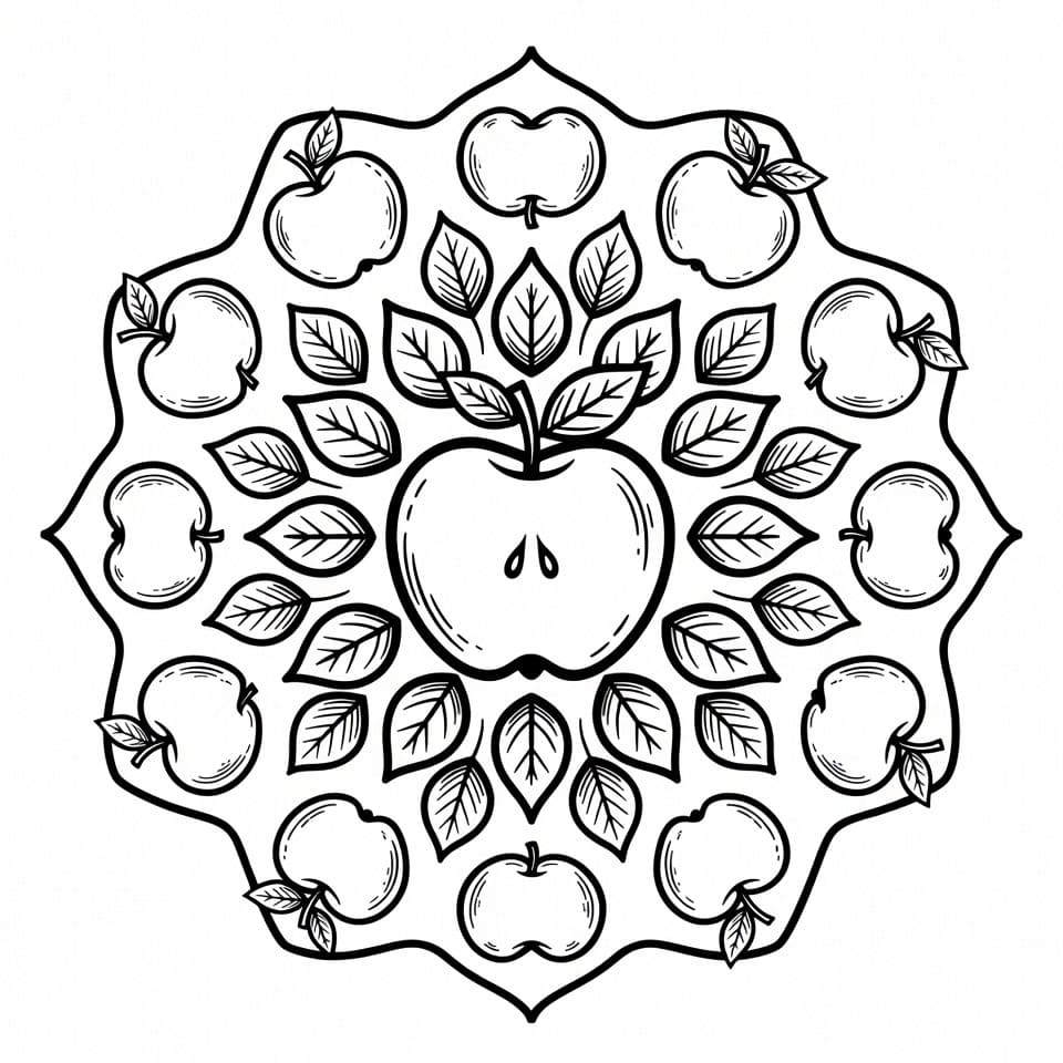Coloriage Mandala: Pommes facile Mandalas