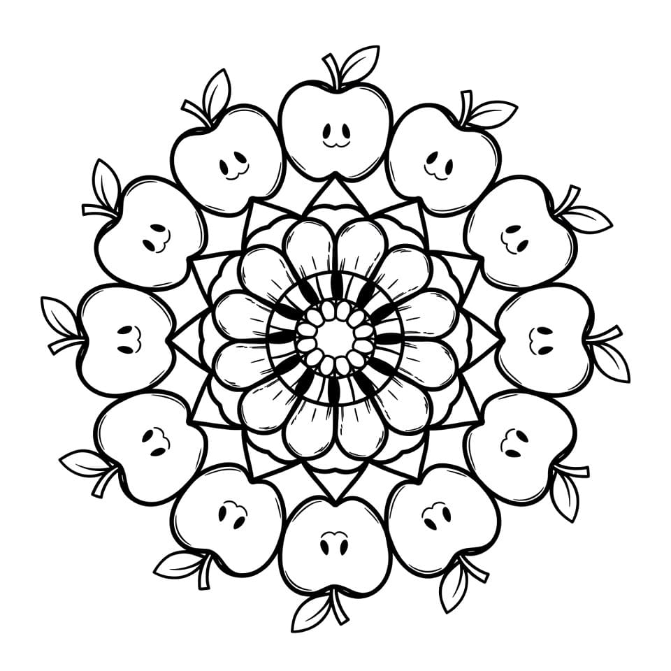 Coloriage Mandala: Pommes heureuses Mandalas