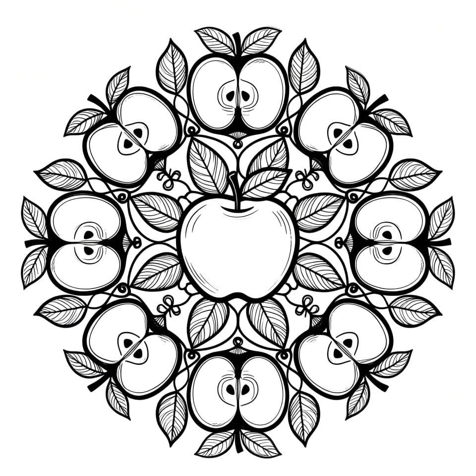 Coloriage Mandala: Pommes juteuses Mandalas