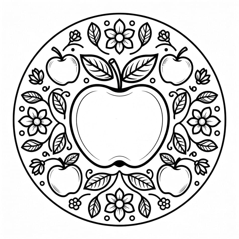 Coloriage Mandala: Pommes mignonnes Mandalas