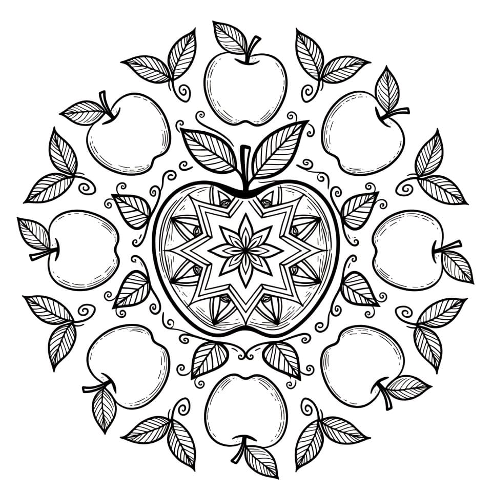 Coloriage Mandala: Pommes pour adultes Mandalas