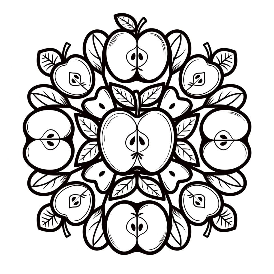Coloriage Mandala: Pommes pour enfants Mandalas
