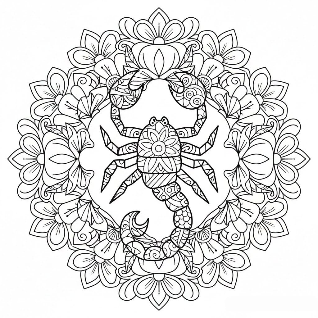 Coloriage Mandala: Scorpion à motifs floraux Mandalas