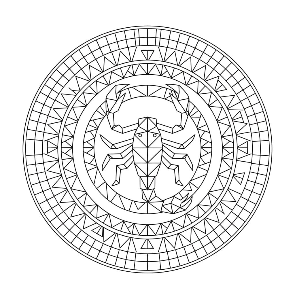 Coloriage Mandala: Scorpion aux motifs géométriques Mandalas