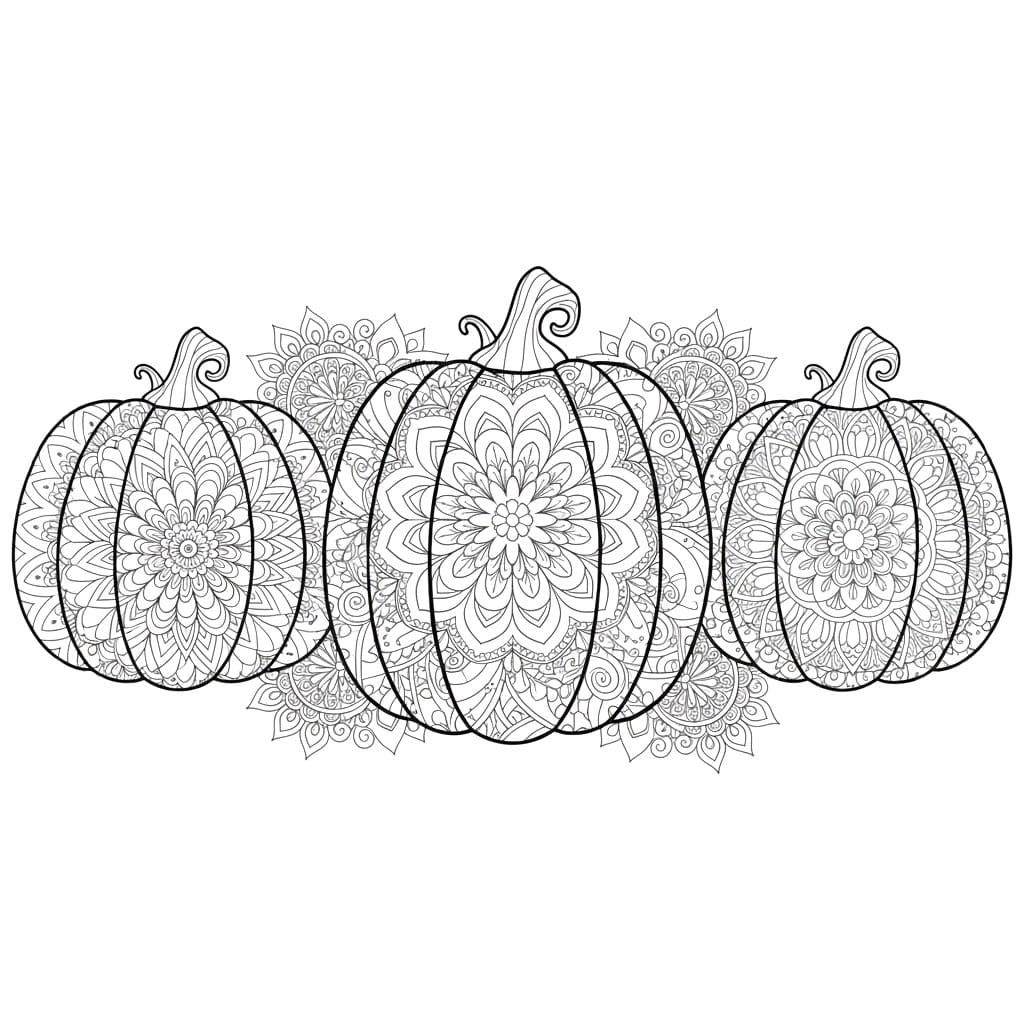 Coloriage Mandala: Trois citrouilles Mandalas