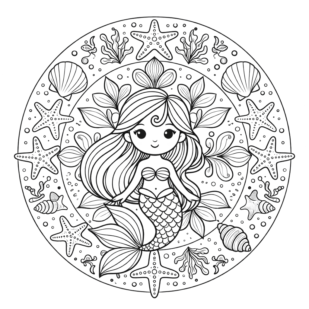 Coloriage Mandala: Adorable Sirène Mandalas