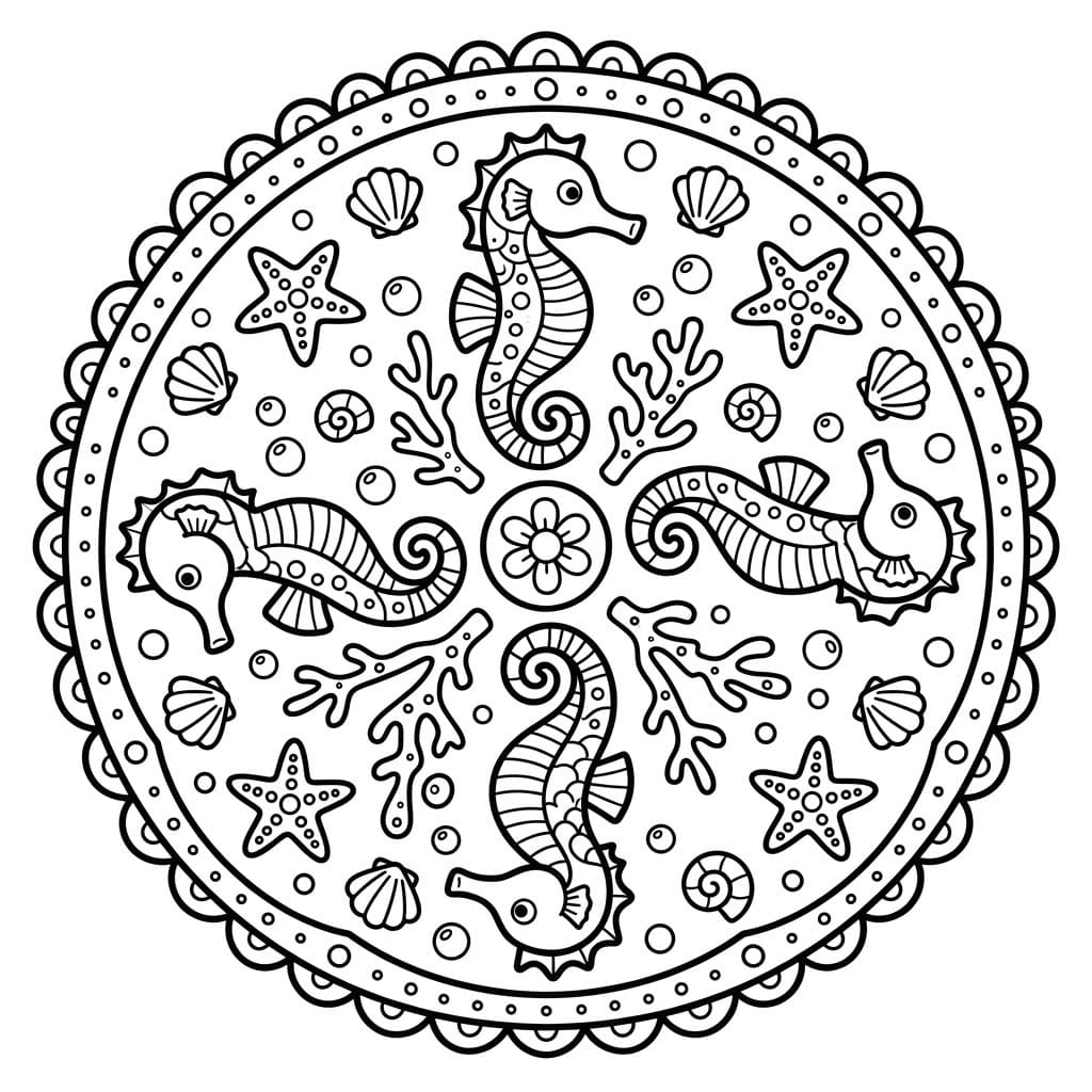 Coloriage Mandala: Adorables hippocampes Mandalas