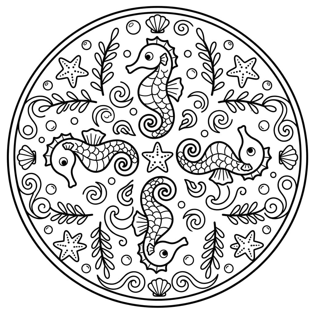 Coloriage Mandala: Bébés hippocampes Mandalas