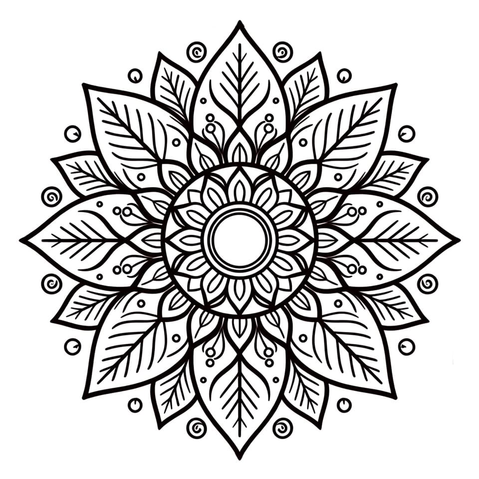 Coloriage Mandala: Belles Feuilles Mandalas