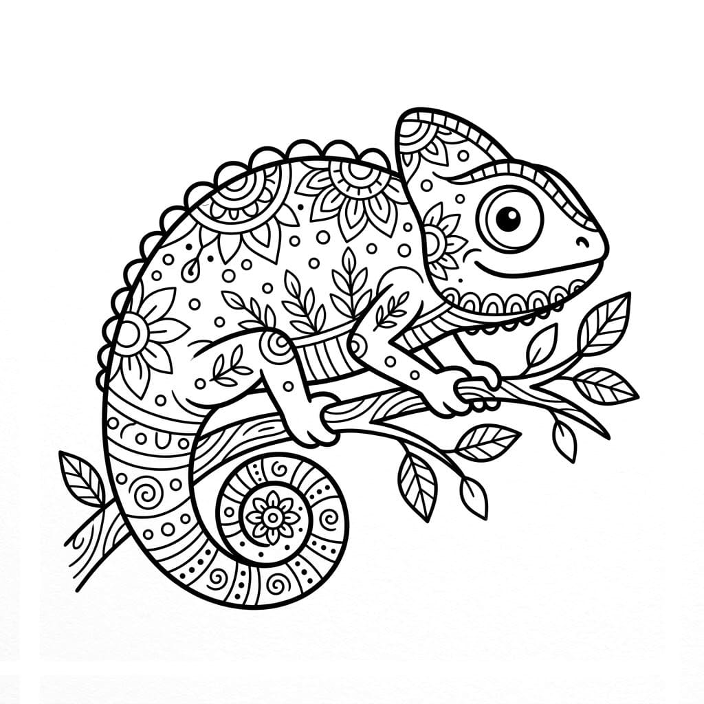 Coloriage Mandala: Caméléon aux accents basiques Mandalas