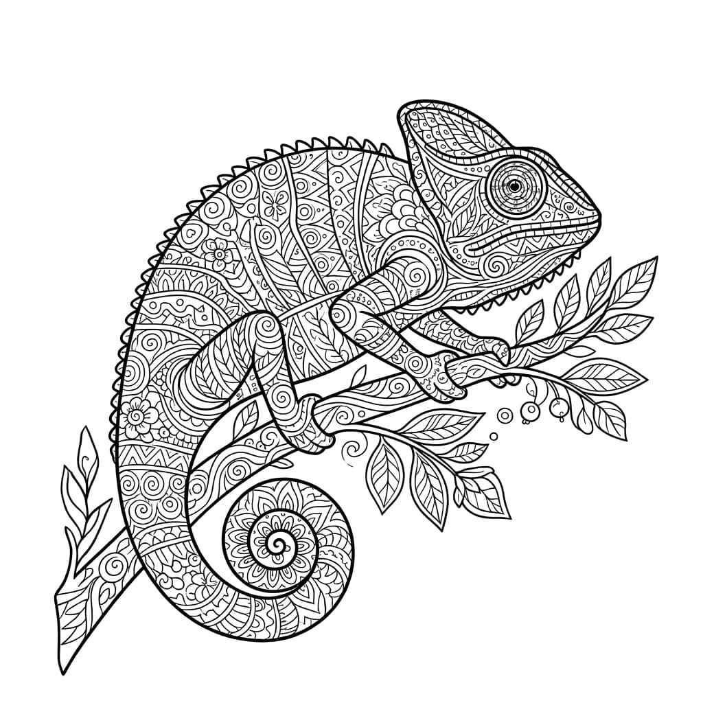 Coloriage Mandala: Caméléon aux motifs abstraits Mandalas