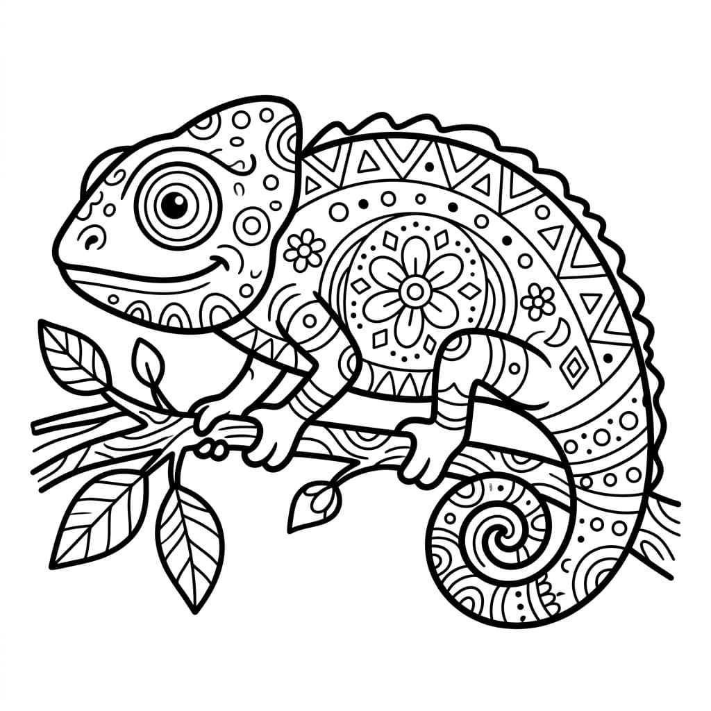 Coloriage Mandala: Caméléon basique Mandalas