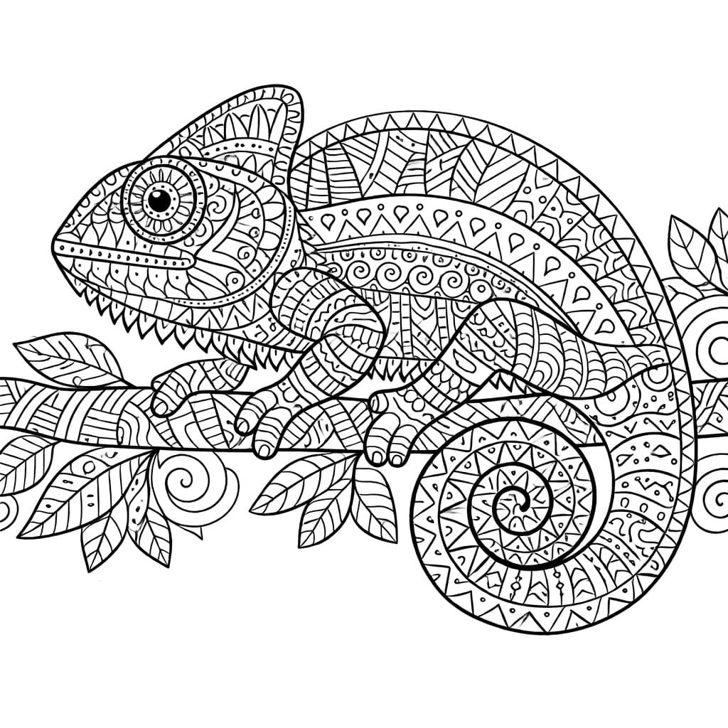 Coloriage Mandala: Caméléon en style zentangle Mandalas