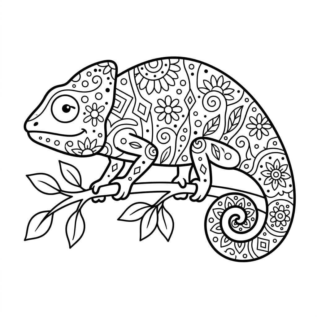 Coloriage Mandala: Caméléon facile Mandalas