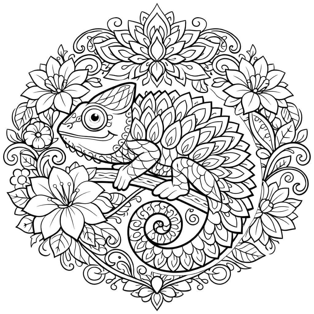 Coloriage Mandala: Caméléon inspiré par la nature Mandalas